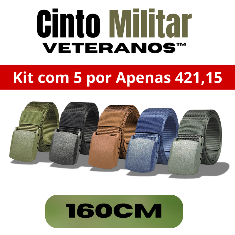 Cinto Militar Veteranos™ Resistente e indetectável - 160cm (Confecionado)